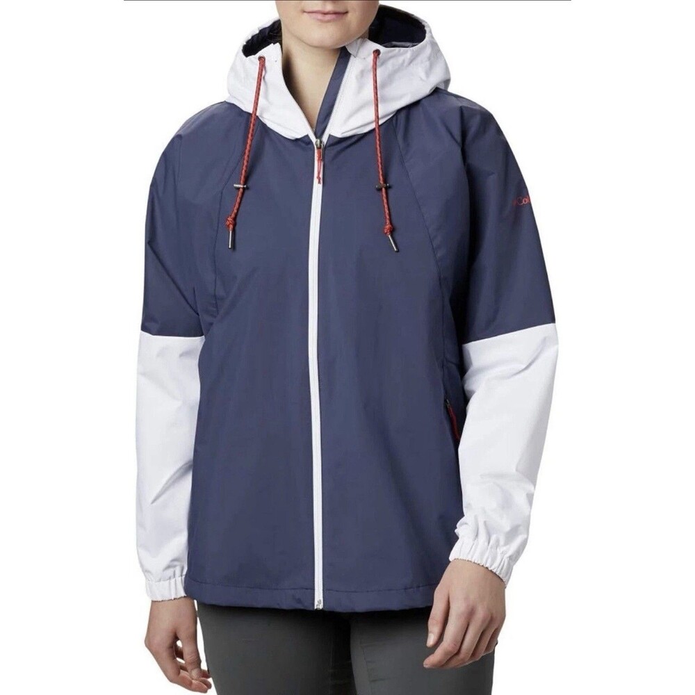 COLUMBIA Park Hooded Colorblock Women’s 2X Retro Big Logo Rain Jacket
